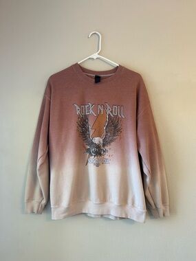 Sweet Claire Ombre Rock N' Roll Eagle Crewneck - Brown/Beige